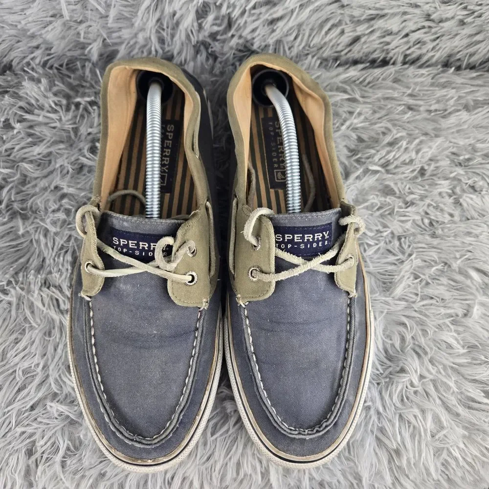 Sperry Mens 11M Navy Olive‎ Canvas Two-Tone Boat Shoe Loafers 0561333